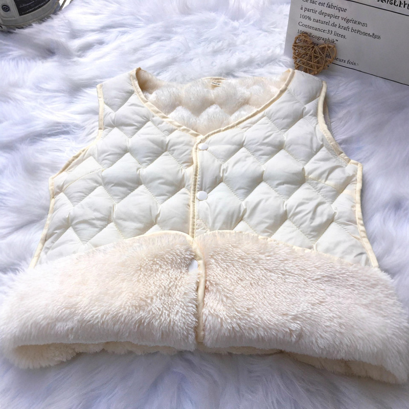 Trendy down Cotton Vest for Women, Autumn/Winter Thickened Lamb Fleece 2025 New Style with Inner Fleece Vest