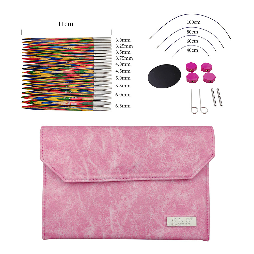 Herramientas de tejido nuevo color abedul madera sintética suéter aguja desmontable aguja de anillo un conjunto de 10 bolsas PU