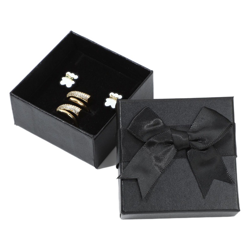 Caja de joyería arco cinta caja de embalaje anillo collar pendientes caja de joyería de papel caja de regalo impresión