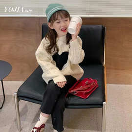 女童毛衣2023秋冬款韩版洋气宽松加厚麻花纹粗毛线套头冬装针织衫