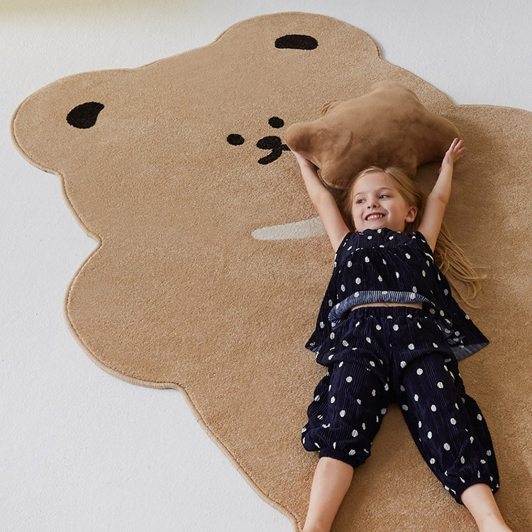 卡通风儿童房家用地毯加厚毛绒卧室床边毯可爱小熊少女心地毯批发