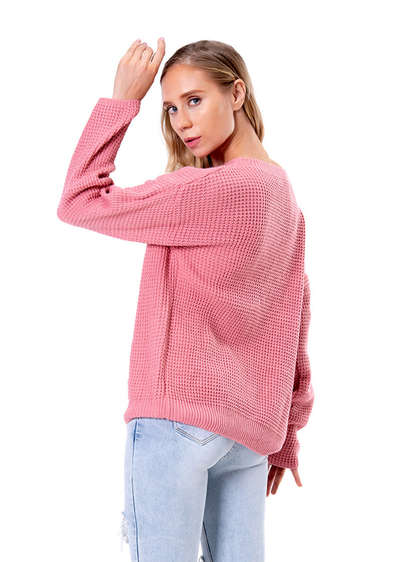 women s solid color loose oblique collar long sleeve knitted sweater nihaostyles clothing wholesale NSSX73196