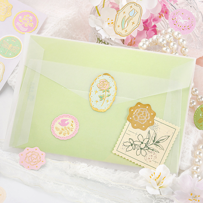 Liyan Society Relieve Hot Bronceado Sellado Pegatinas West Bund Cartas de flores literarias Pegatinas planas Cuentas de mano Pegatinas decorativas de sobres