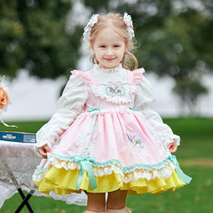 Children's Spring 2024 New Embroidered Lolita Princess Dress for Girls, Children's Two-Piece Puffed Skirt