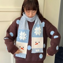2025新款氛围感可爱雪人毛绒针织围巾女秋冬季学生保暖百搭围脖潮