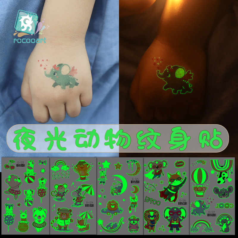 Ruikalong Cross-Border Kidsren's Tattoo Stickers Waterproof Temporary Cute Cartoon Luminous Animal Tattoo Stickers Tattoo