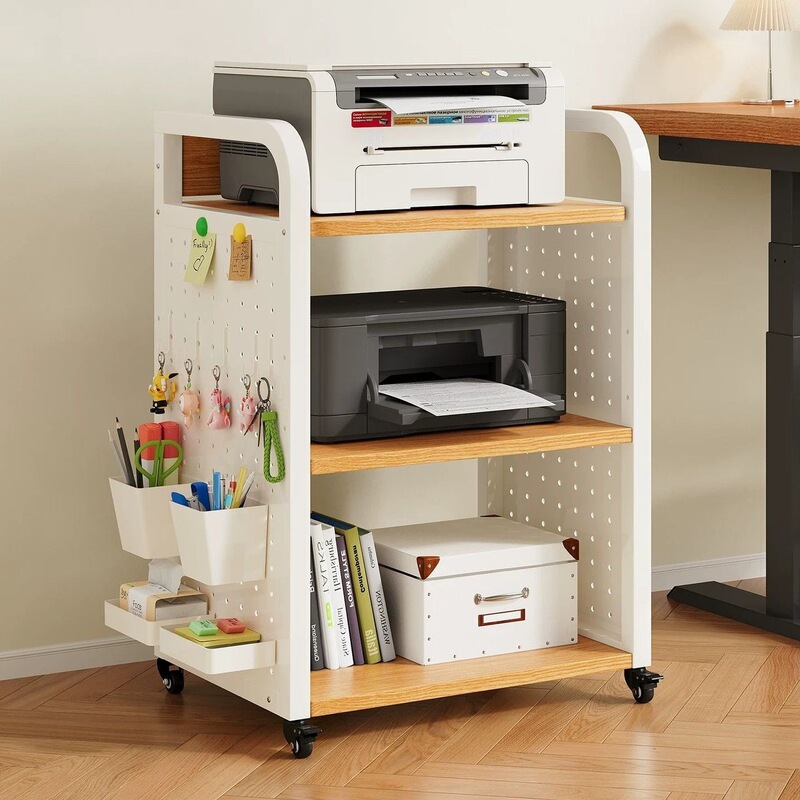 Perforated board movable printer stand storage rack, floor-standing multi-layer desk office computer storage rack