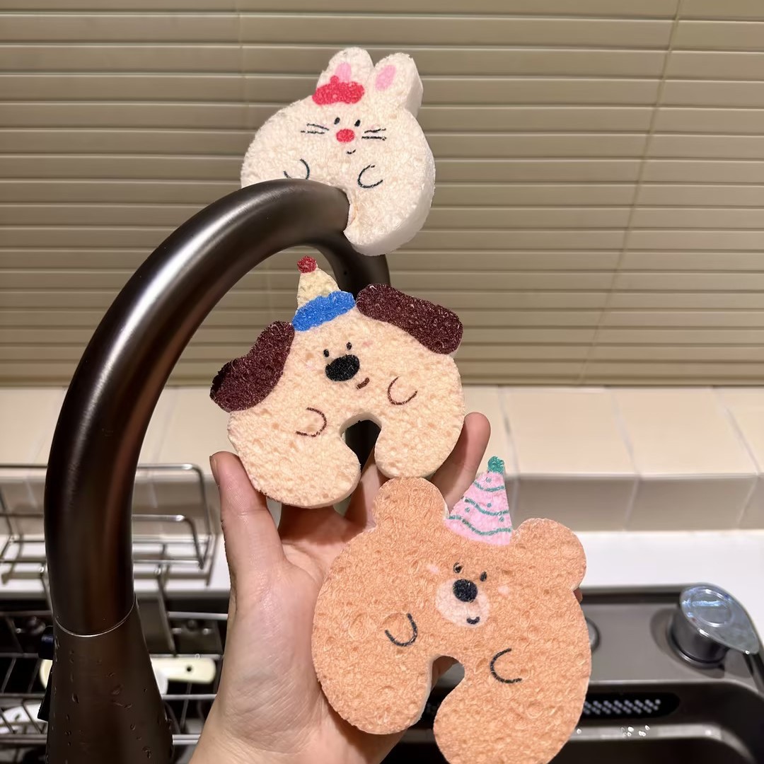 小红书热销抱抱小狗木浆洗碗海绵擦厨房洗碗清洁神器木浆洗碗海绵