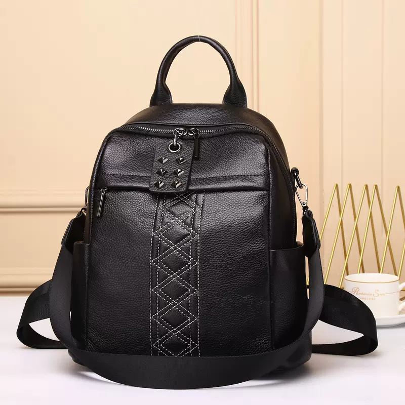 真皮女包2023新款头层牛皮女士双肩包休闲百搭软皮背包可单肩8131