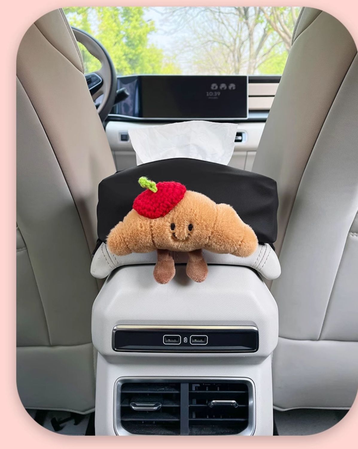 Cute Croissant Car Tissue Bag Creative Car Seat Back Tissue Bag Car Armrest Box Tissue Box for Girls