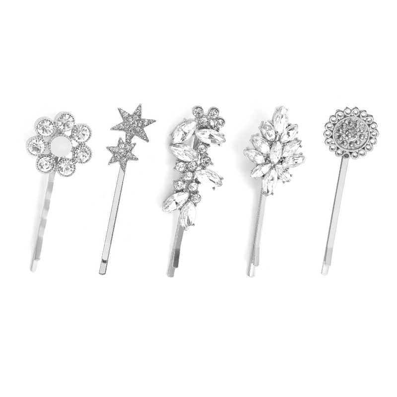 Fashion Diamond Clip Set Pearl Hair Clip Sun Flower Star Leaf Edge Clip display picture 4