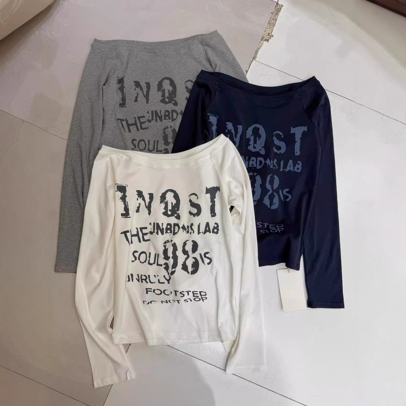 Korean Dongdaemun Off-Shoulder Design Long-Sleeve T-Shirt Base Shirt for Women 2026 Autumn Versatile Stylish One-Shoulder Top