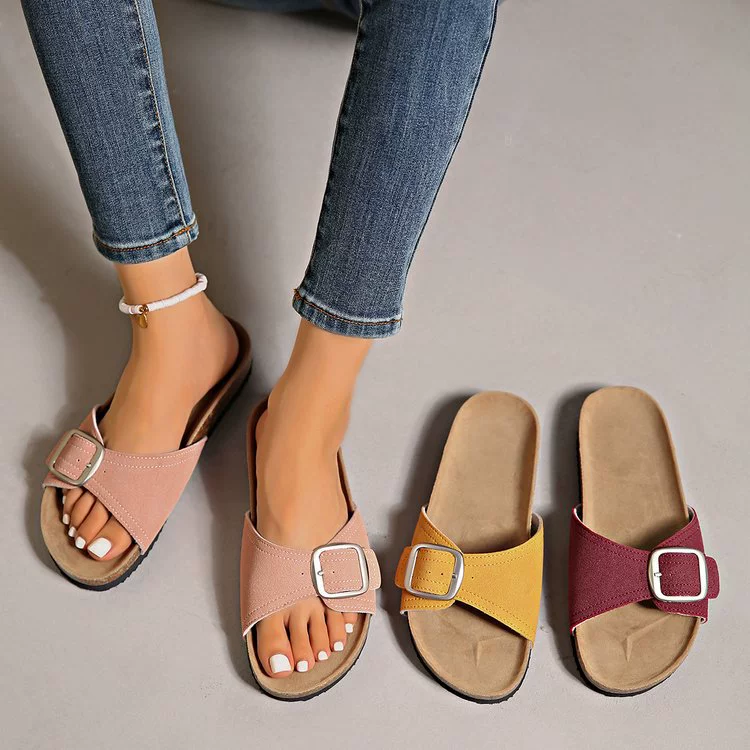 Женские пляжные сандалии-мулы с металлической пряжкой большого размера, лето 2025, модель «рыбий рот», оптовая торговля