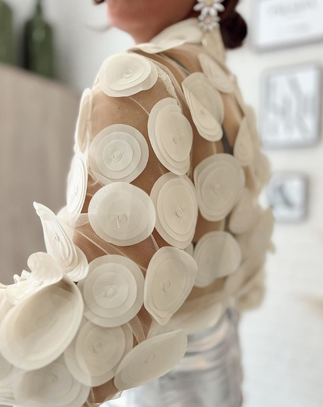 Flower Pattern Summer, Spring, Autumn Season Wholesale Women's Elegant Sexy Flower Long Sleeve Blouses