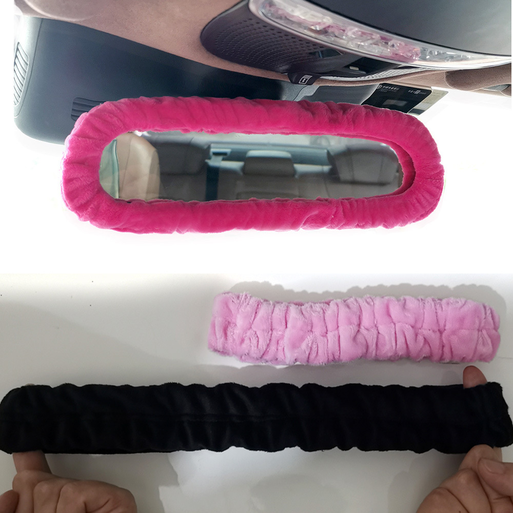 【High Quality, Good Workmanship】Crystal Velvet Shoulder Pads, Car Gear Shift Cover, Rearview Mirror Cover, Interior Accessories