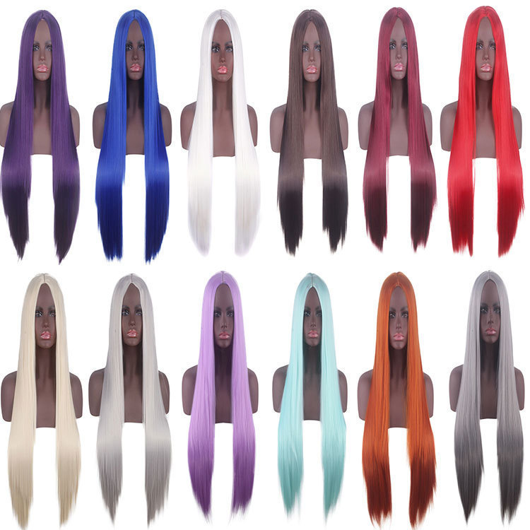 cosplay wig universal scalp black long straight hair 80CM animation multicolor wig manufacturers wholesale