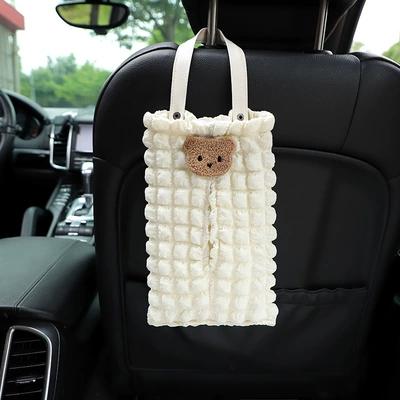Car Tissue Box ins Cyber Celebrity Puff Car Hanging Seat Back Tissue Extractor Creative Car Decoration Supplies DIY (Car tissue box/set) - mibaofu-hanging-tissue-box-bear-head