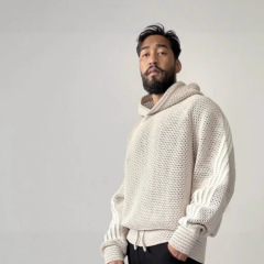 2025小衆デザイン帽子ニットの半ファスナーの純色がシンプルで長袖セーターの男性秋冬