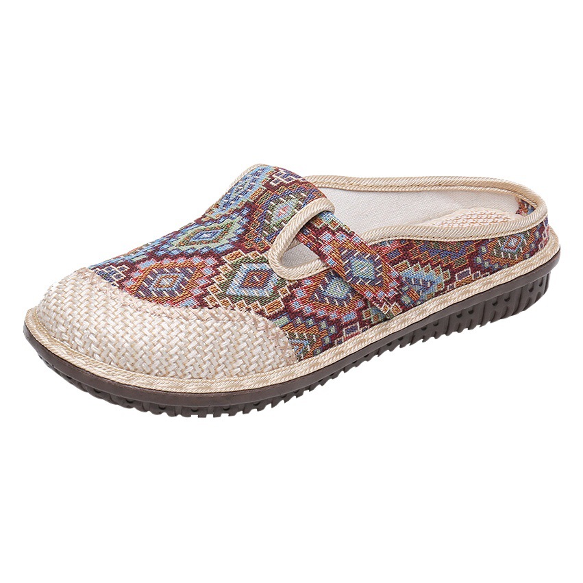 Viejo Beijing zapatos de tela de verano de las mujeres zapatillas de lino transpirable desgaste exterior inferior suave estilo étnico zapatos de mamá punta cerrada medias zapatillas