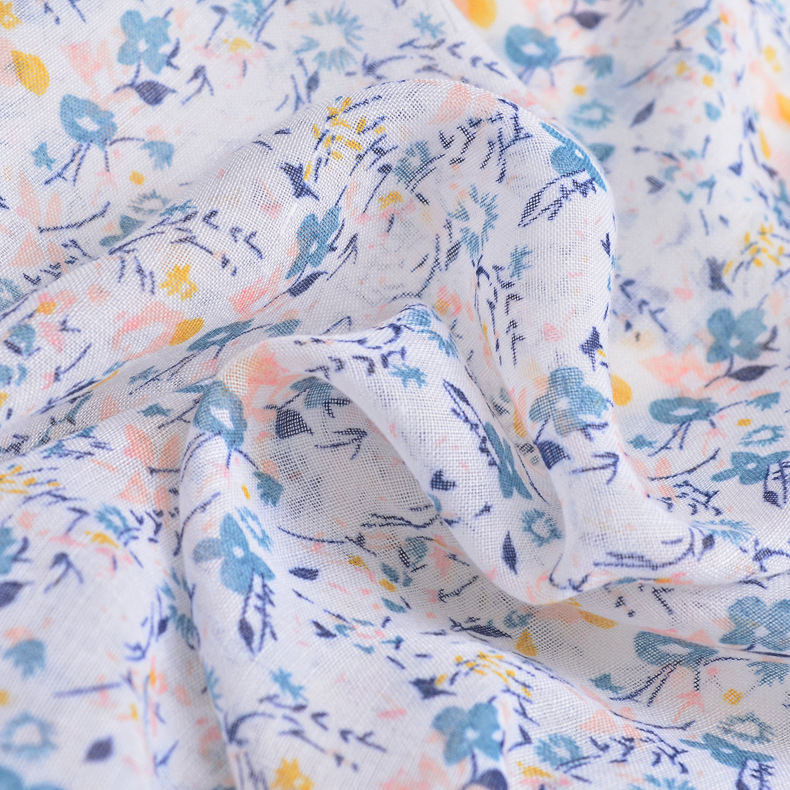 Artístico fresco azul y blanco bufanda floral Comercio exterior Exportación algodón y lino borla Toalla de playa viajes protector solar bufanda