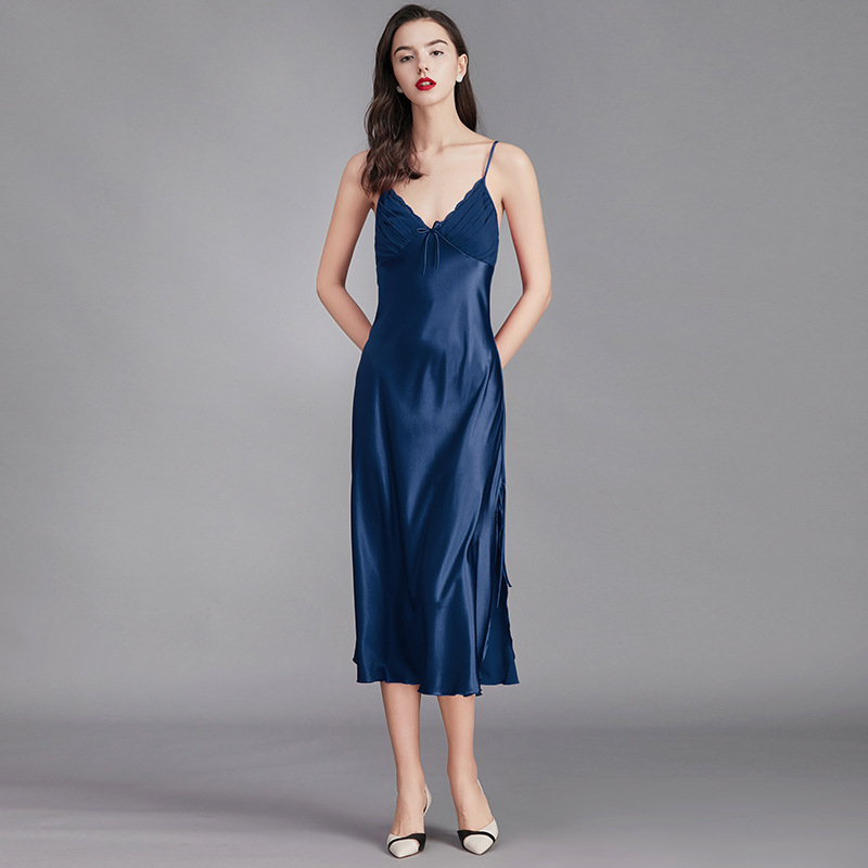 Camisón de seda Wenhua para mujer, camisón sexy de verano de alta gama, estilo europeo y americano, vestido largo con lazo CQ311.