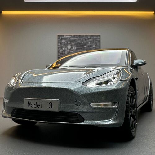 Chezhi alloy car model 1:24 new energy Tesla Model 3 sound and light pull back toy car music model ornaments