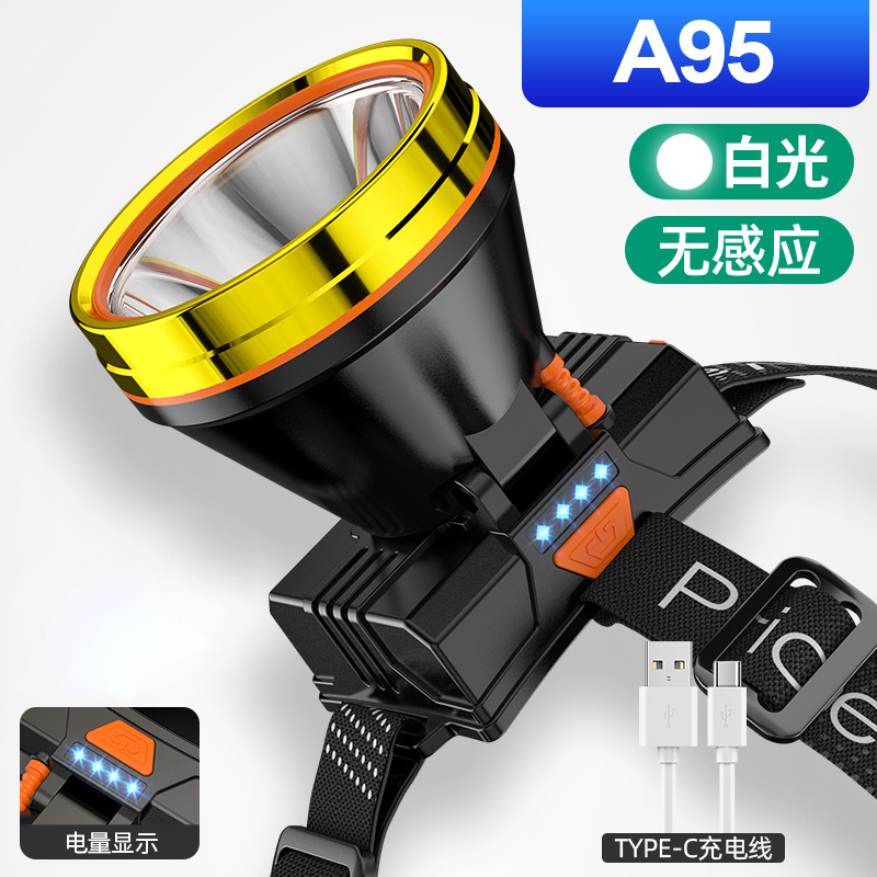 Venta al por mayor en nombre de la lámpara de minero de inducción recargable led de luz fuerte para el hogar al aire libre, batería de larga duración, faro de batería de litio de luz fuerte