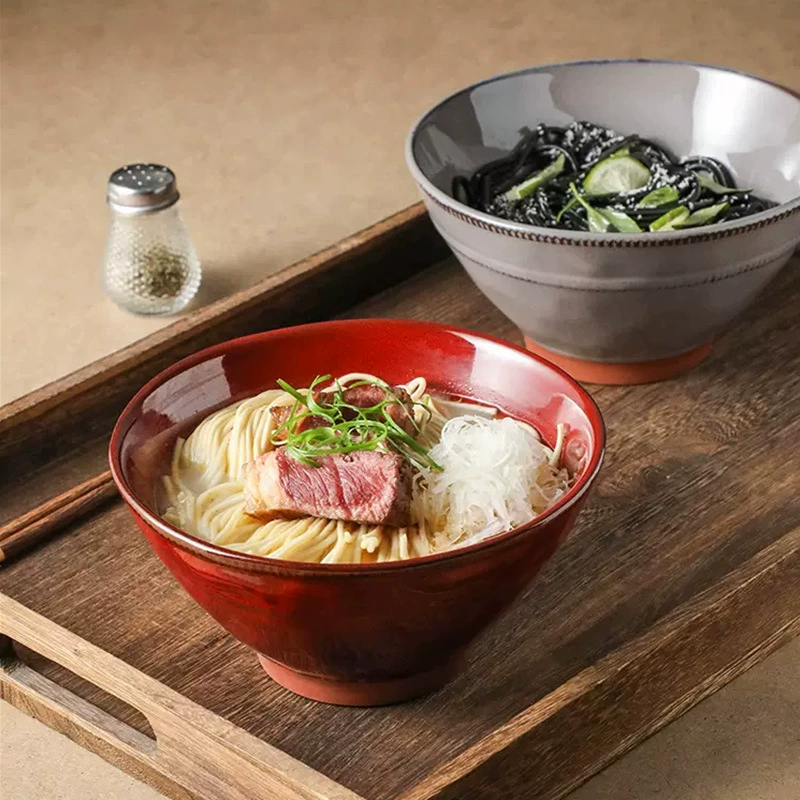 Большая чаша в стиле ретро, ​​однотонная, коническая чаша для лапши, одиночная керамическая суповая чаша, креативная большая суповая чаша для лапши для дома, лапшичной