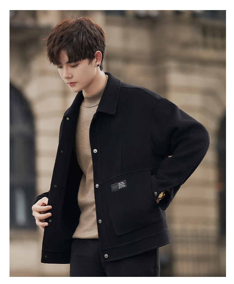 2024 Short Men's Fall Winter Collared Wool Blend Jackets Fashion