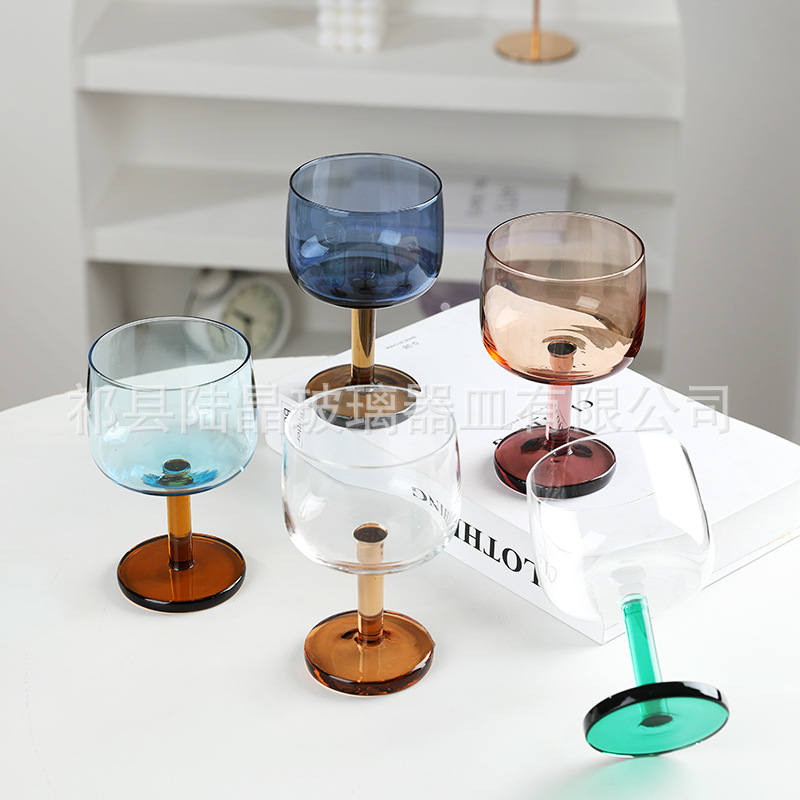 Simple creativo fondo grueso pequeña copa de vino de color soplado a mano copa de vino cristal de cristal conjunto de vino del hogar