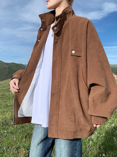Men's Loose Fit Viscose Flannel Overcoat Spring Fat Men's Plus Size Loose Casual Crewneck Jacket Trendy