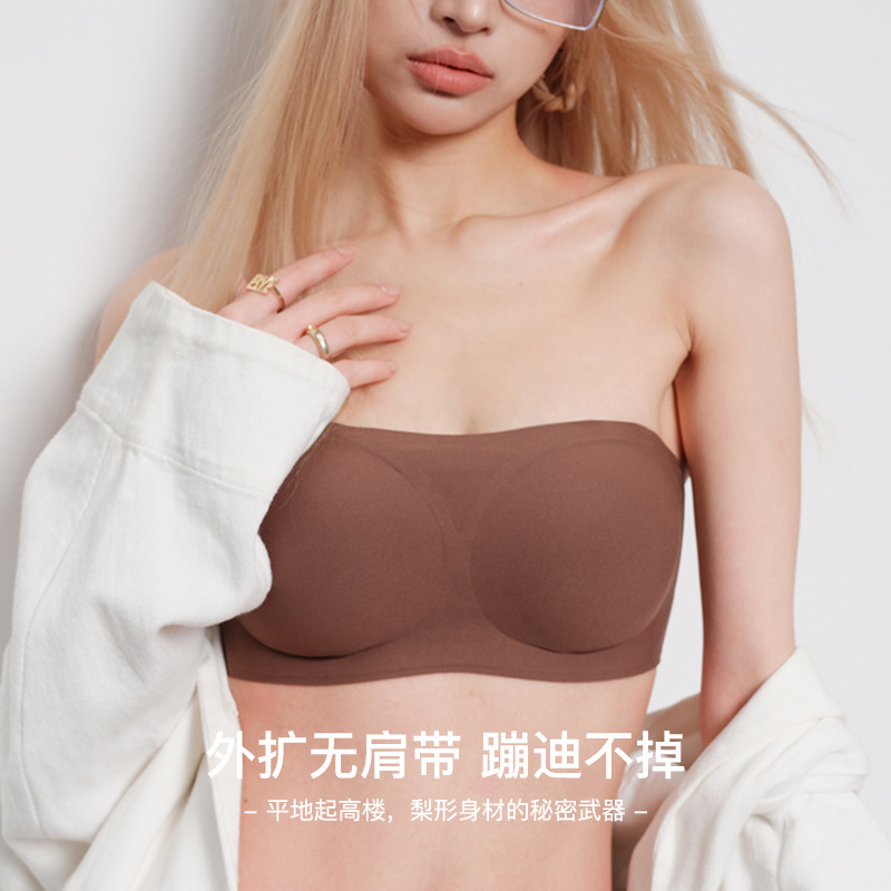 Exterior Expanded Strapless Underwear Liquid Jelly Strip Cool Feeling Fabric Small Chest Not Empty Cup Anti-running Light Strapless Underwear
