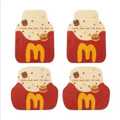Floor Mats with Cute Cartoon Designs, Avtomobil döşəmə paspasları - french-fries-burger-wire-loop-floor-mat-4-piece-set-universal-size-4-piece-set-silk-circle