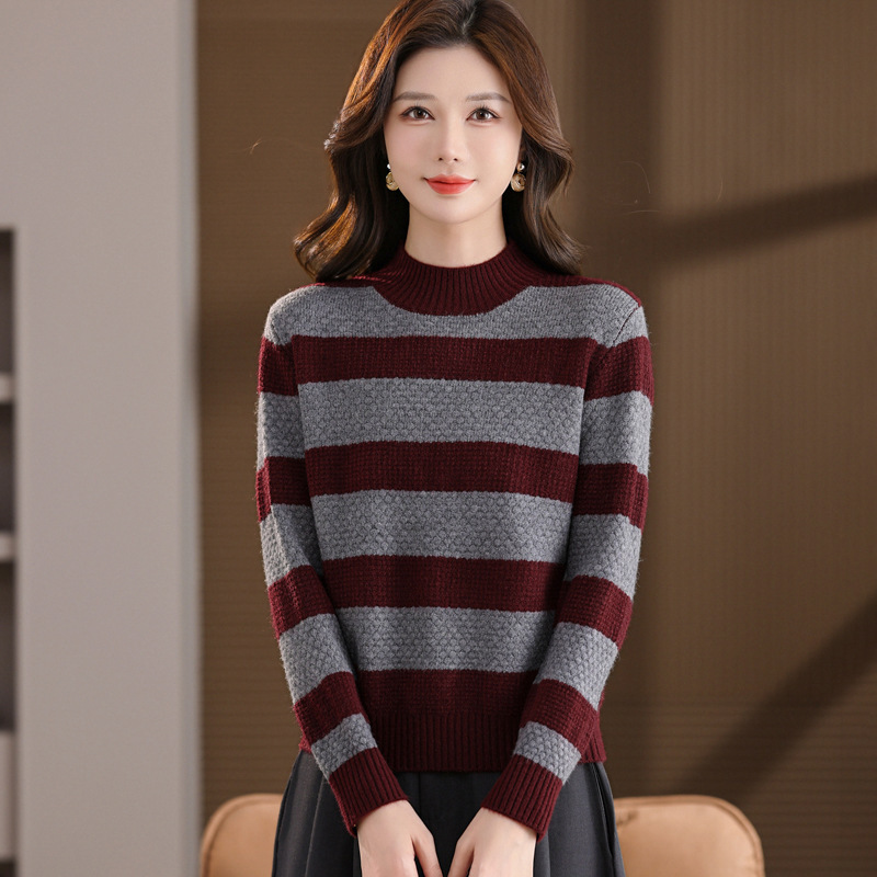 秋冬新款拼色高领毛衣女中长款宽松显瘦套头毛衣裙针织内搭打底衫，女装针织衫/毛衣，妃慕昵服饰