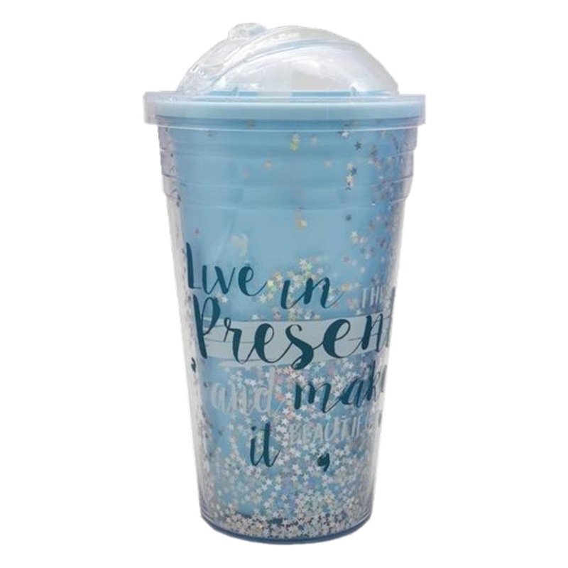 Fábrica al por mayor taza de plástico graffiti estrella de doble capa taza creativa cubierta deslizante paja taza de agua ins hielo taza de trituración