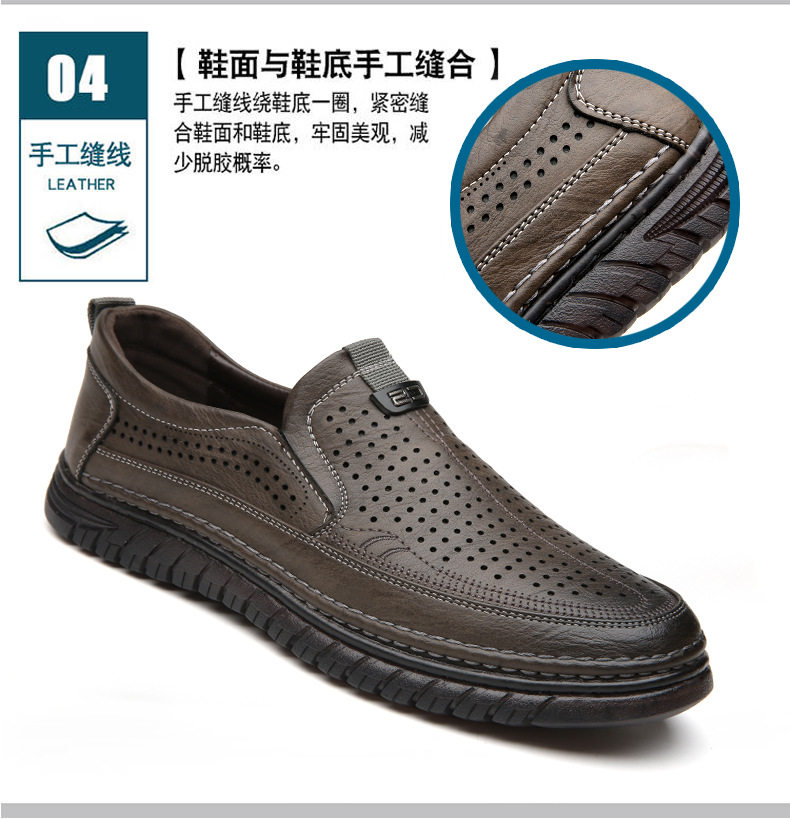 Giày lười nam da mềm đế mềm chống trượt, giày da công sở thường ngày — Xăng đan kaki, Xăng đan màu đen chi tiết 12