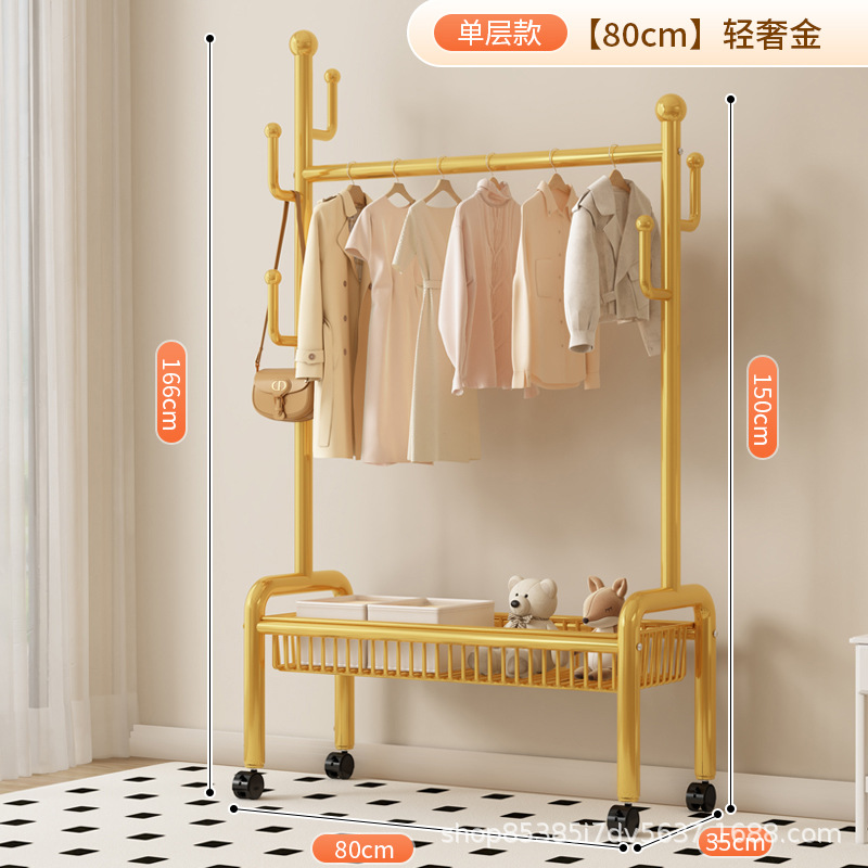 80cm 라이트 럭셔리 골드 단층 메쉬 바구니丨6 후크 + 금속 캐스터 휠