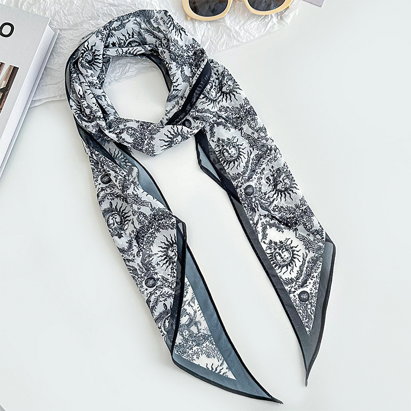 Bufanda de seda, banda larga, sentido de alta calidad, flor de doble cara, sentido de la atmósfera coreana, pañuelo, cinturón para el cabello, bufanda decorativa, bufanda fina, chal