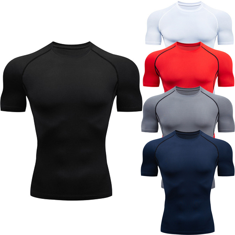 Summer Men's T-shirt White Short-sleeved Breathable Quick-drying Fitness Top Sports Long-sleeved Compression Shirt