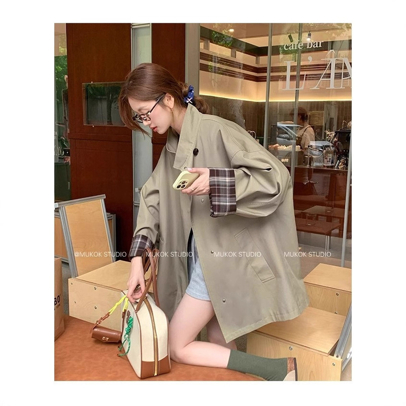 高级感经典撞色风衣女春秋宽松显瘦小个子英伦风工装休闲显瘦外套|undefined