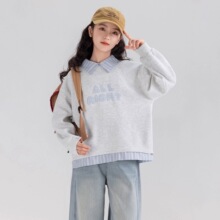 儿童秋季上衣女大童学院风洋气百搭长袖套头衫女童卫衣假两件童装