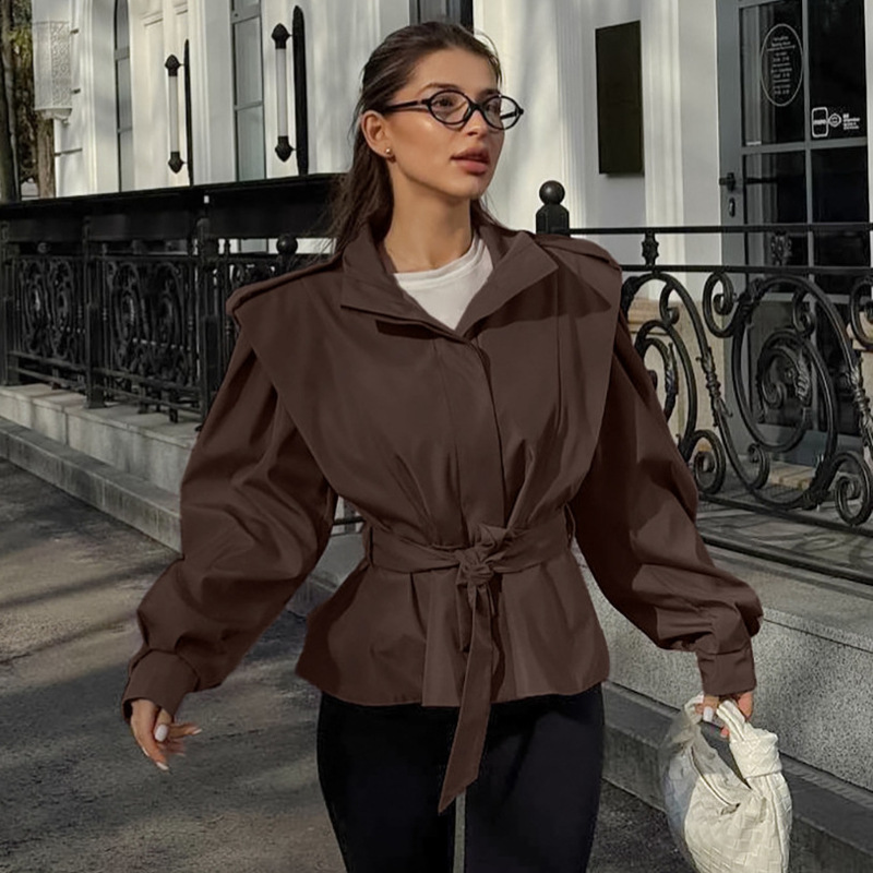 French Niche 2025 Autumn and Winter New Style Atmospheric Commuting Versatile Windbreaker Jacket Women's Waist Strap Lapel Long Sleeves