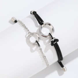 小众设计感s925纯银环环相扣情侣手链双环编织绳手饰情人节礼物