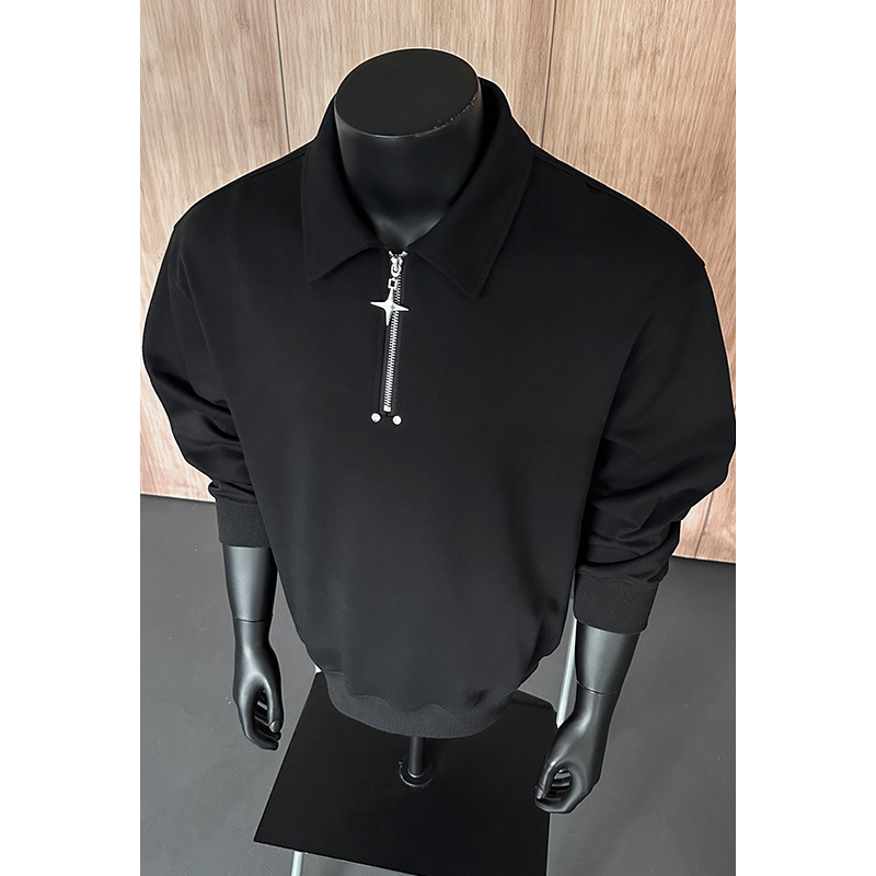 300 g schweres chinesisches Baumwoll-Sweatshirt mit halbem Reißverschluss, Rollkragen und langen Ärmeln für Damen und Herren, lockere Passform, vielseitig._voghion.com