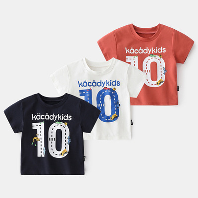 goods in stock KACADY summer 2021 new pattern Korean Edition Children Boys Solid Cartoon Short sleeved T-shirts T-shirt