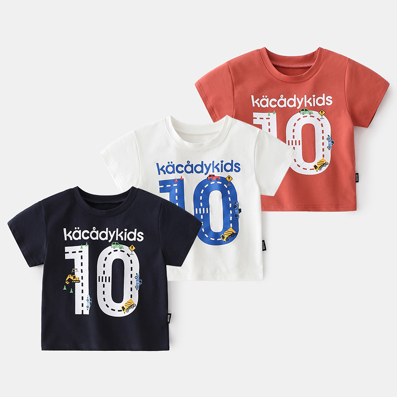 goods in stock KACADY summer 2021 new pattern Korean Edition Children Boys Solid Cartoon Short sleeved T-shirts T-shirt