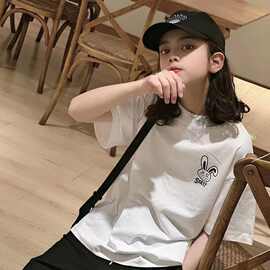 韩国童装女童短袖2023夏装儿童宽松圆领T恤洋气纯棉上衣t韩版