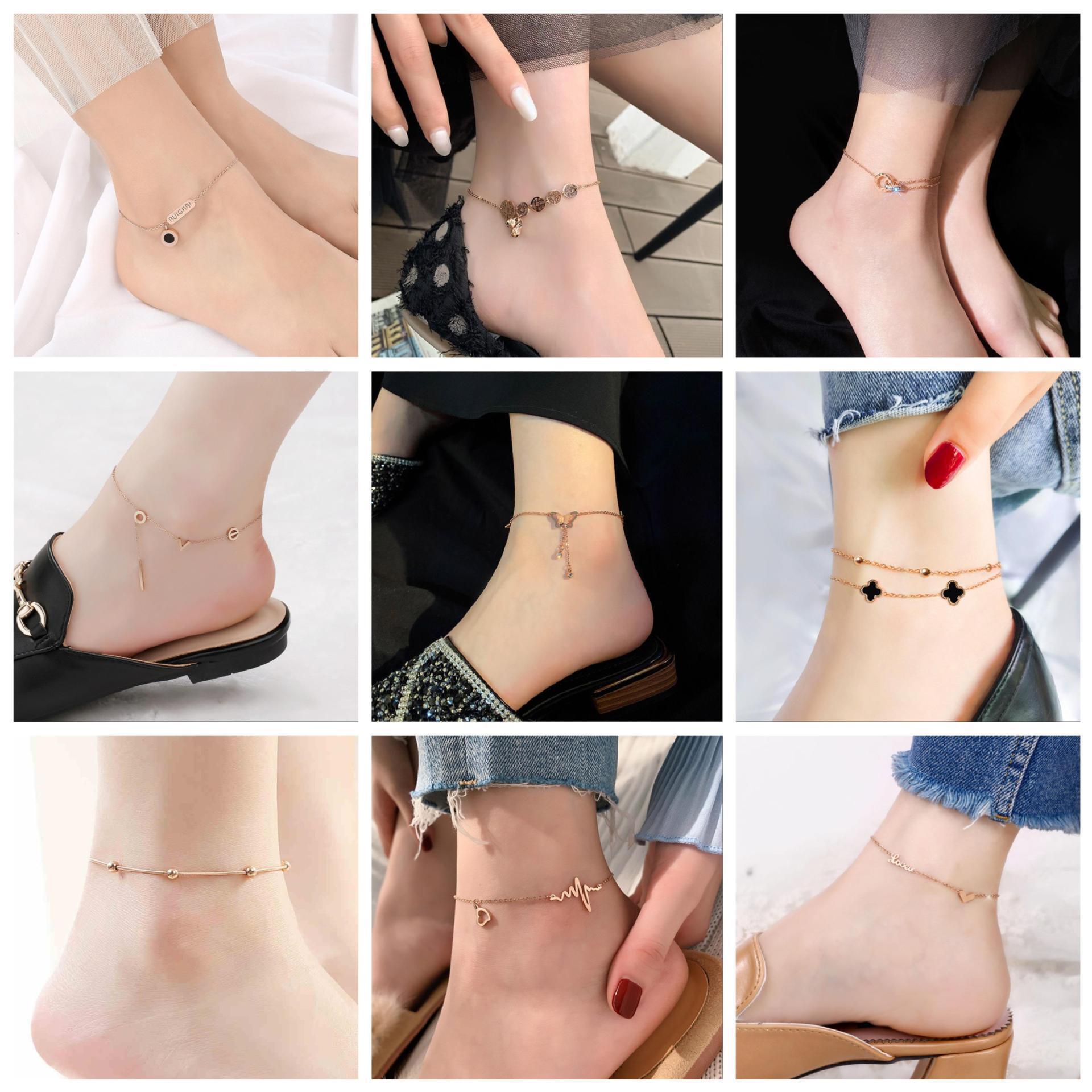 2023 new fashion double sided titanium steel double love anklet women plated 18K gold foot accessories collection selection of goods worry free