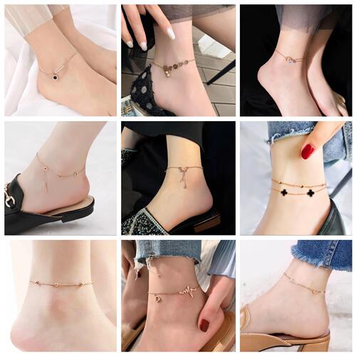 2023 new trendy double-sided titanium steel double-layer love anklet women's 18K gold-plated all-match foot accessories collection worry-free selection