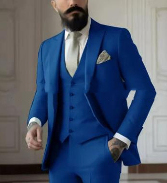 Traje Formal de Hombre Set de 3 Piezas de Algodón con Solapa Chal para Escenario y Bodas